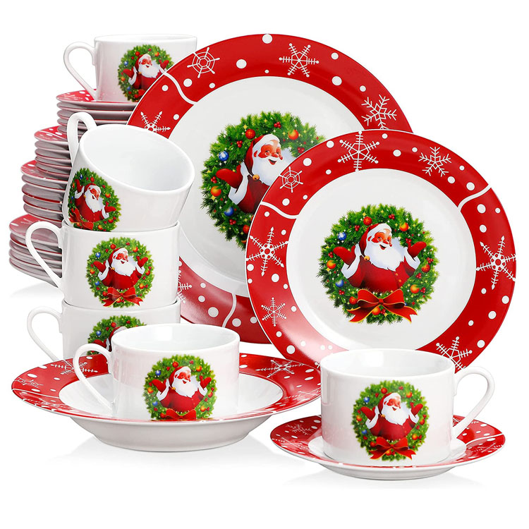 30 STKS Kerstman Keramiek Kerst Servies Set