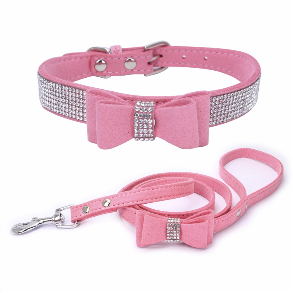 Verstelbare Crystal Puppy Bling strass halsband met vlinderdas