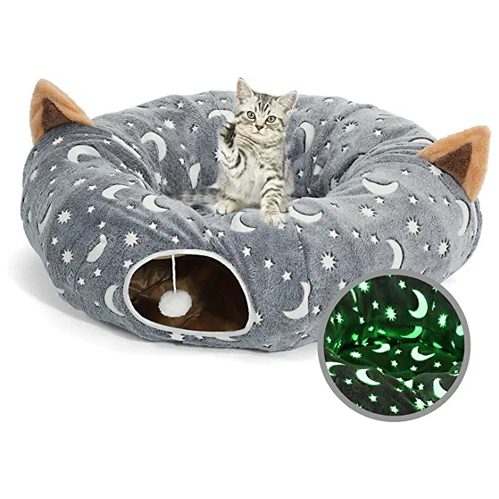 Tunnelbed voor katten met kussen en pluche bal