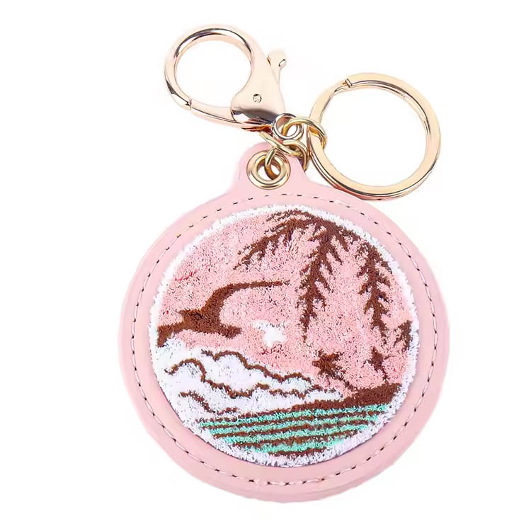 Key Ring Ring Pink Island Scenery Premium Embroidery Keychain