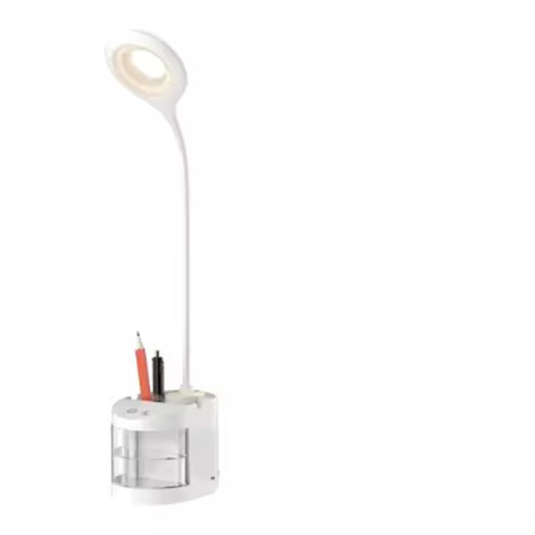 Multifunctionele zwanenhals LED-miniventilator-bureaulamp met opbergruimte