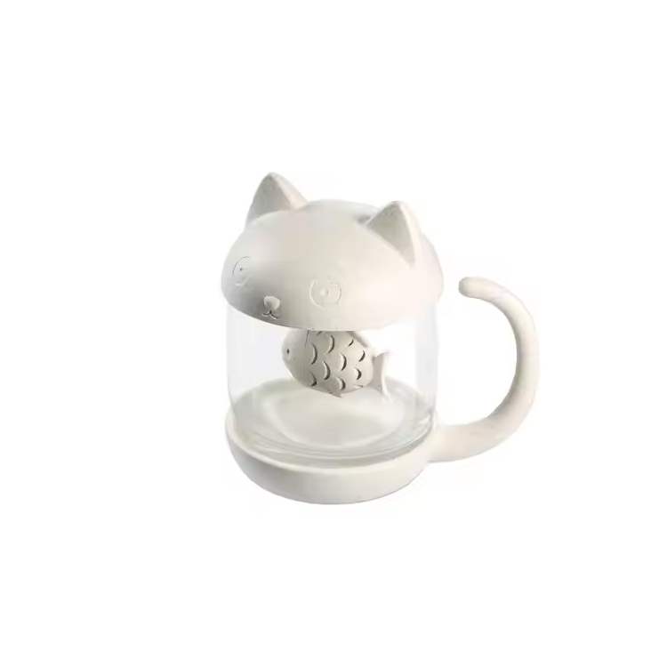 Kantoortheekop met visinfuser zeefkattenvormig glaswerk
