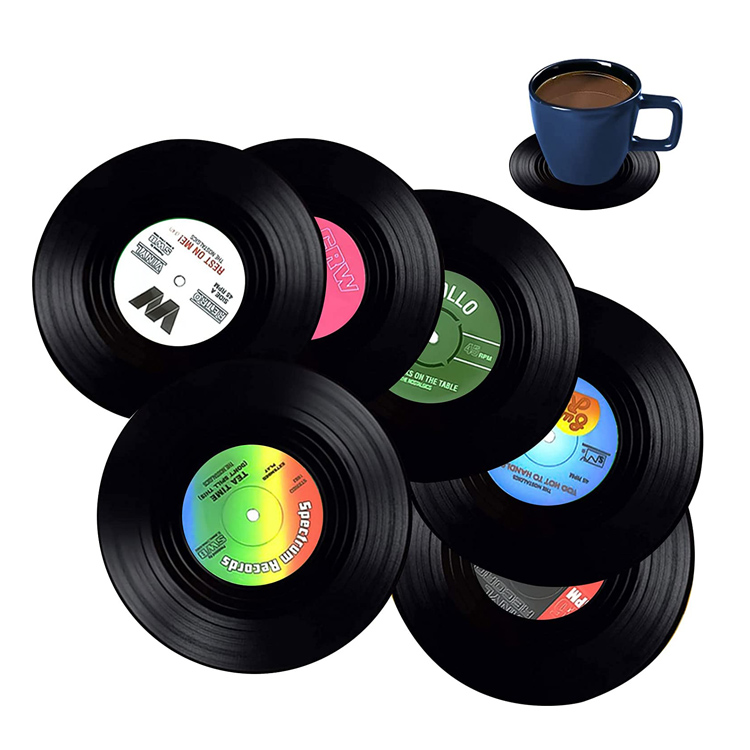 Set van 12 retro vintage vinyl onderzetters voor drankjes