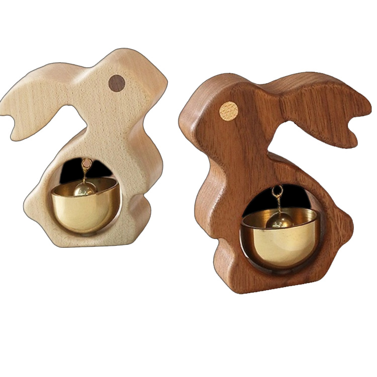 Massief houten konijn koelkastmagneten handgemaakte koperen deurbel