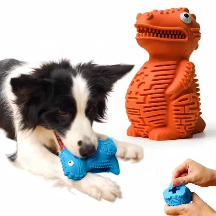 Stoere ophaalkauw duurzaam rubberen dinosaurus puzzel hondenspeelgoed
